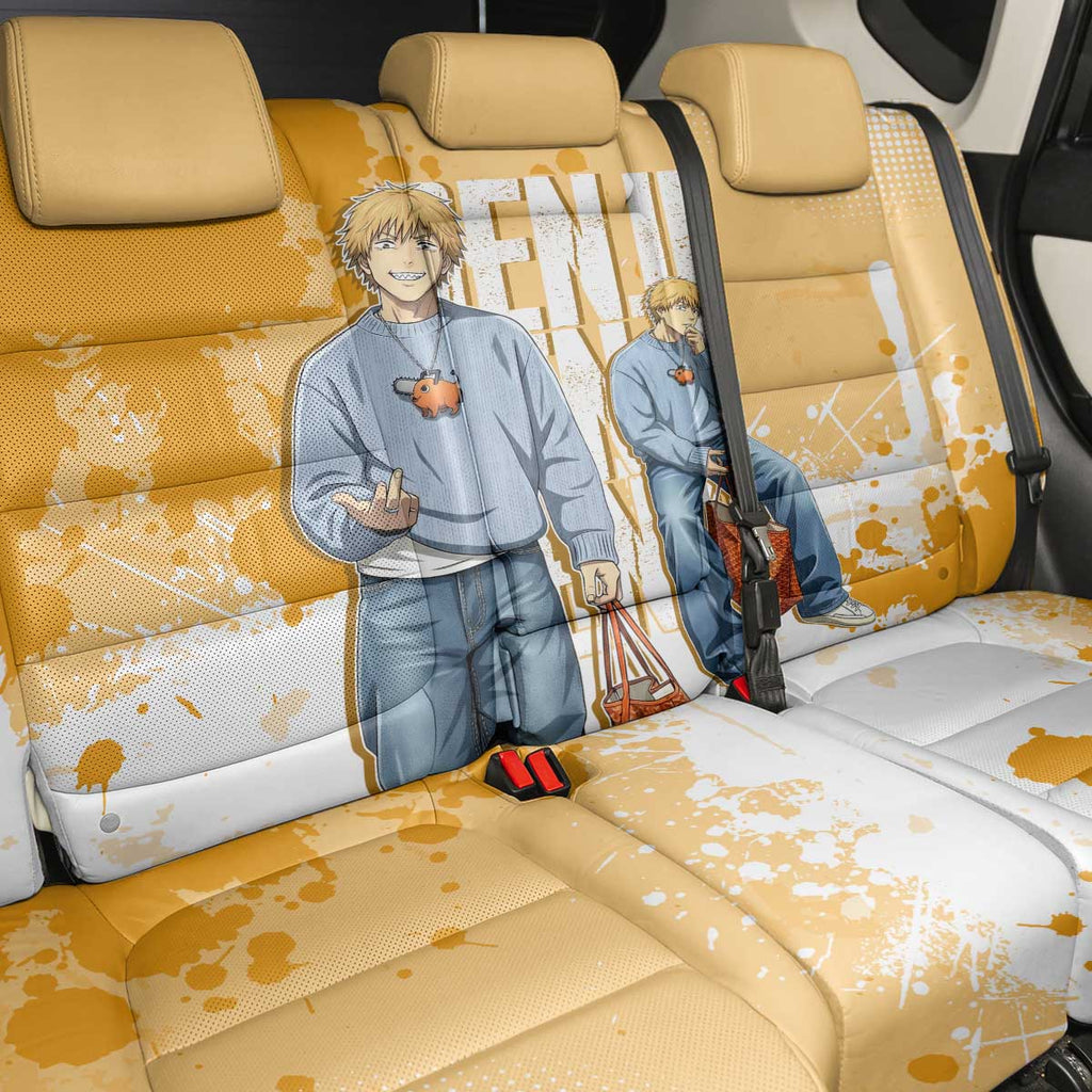Denji Chainsaw Man Urban Drip Back Car Seat Cover Streetwear Anime Vibes in Orange Tones