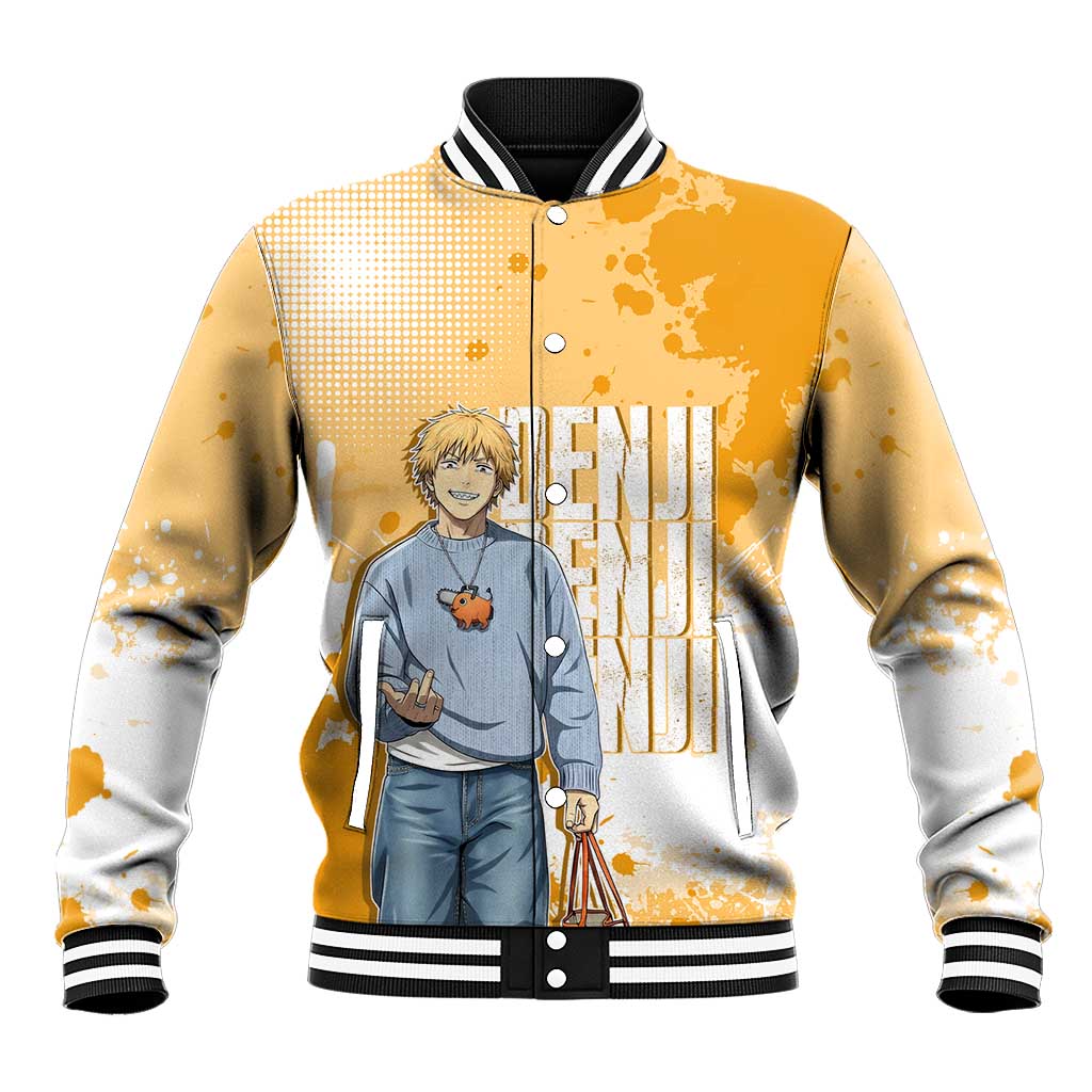 Denji Chainsaw Man Urban Drip Baseball Jacket Streetwear Anime Vibes in Orange Tones