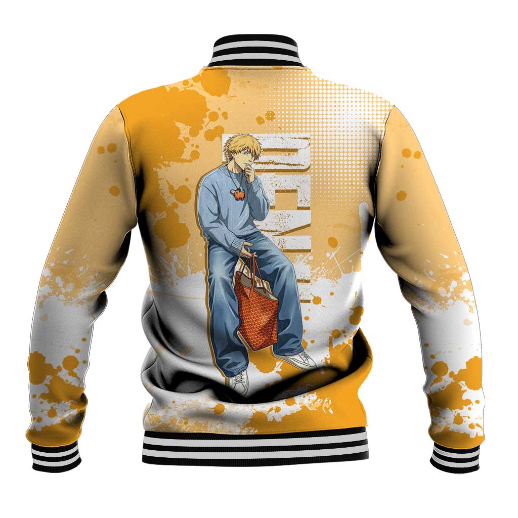 Denji Chainsaw Man Urban Drip Baseball Jacket Streetwear Anime Vibes in Orange Tones