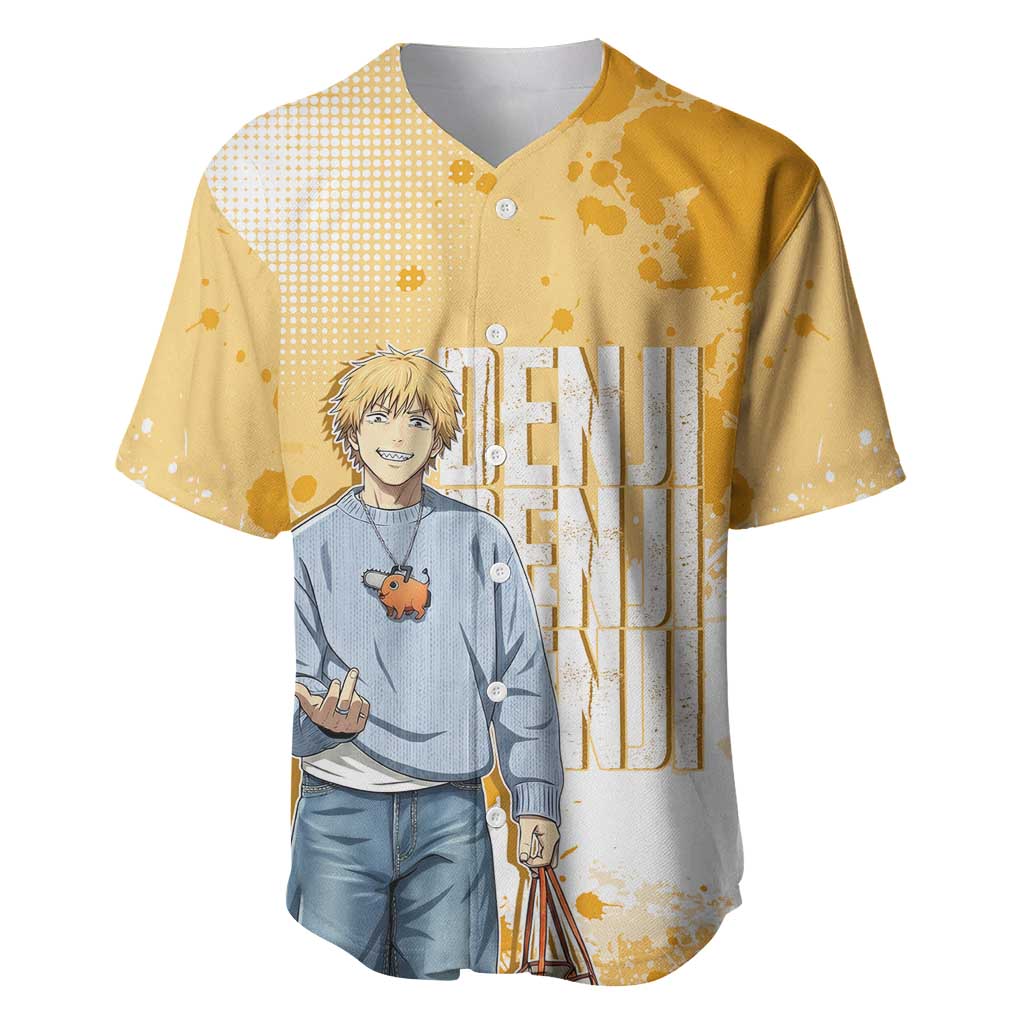 Denji Chainsaw Man Urban Drip Baseball Jersey Streetwear Anime Vibes in Orange Tones