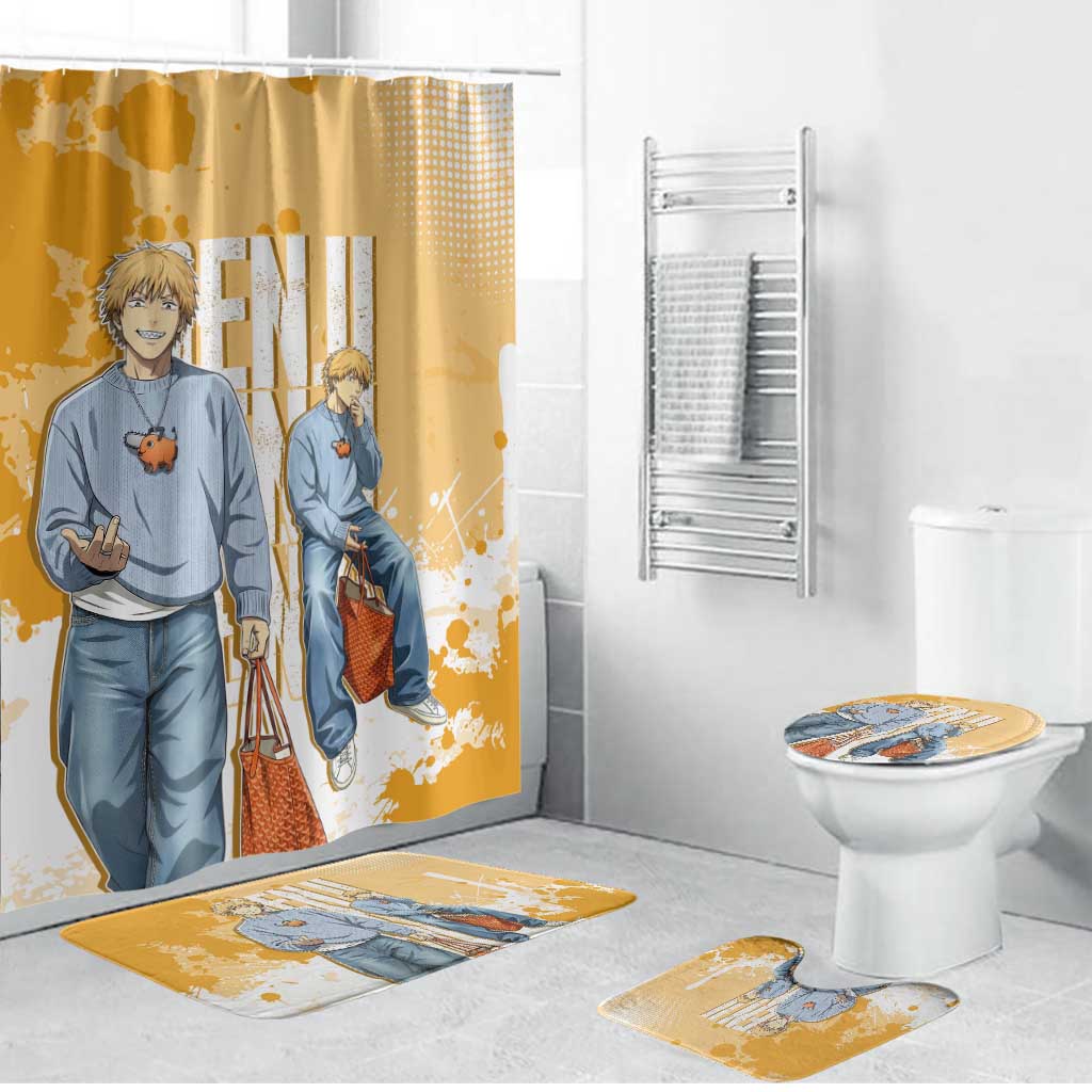 Denji Chainsaw Man Urban Drip Bathroom Set Streetwear Anime Vibes in Orange Tones