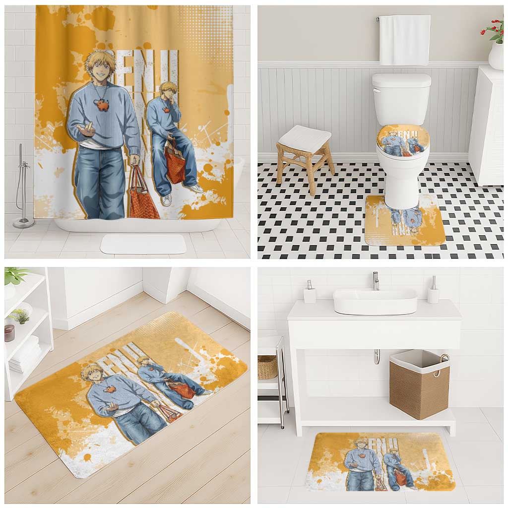 Denji Chainsaw Man Urban Drip Bathroom Set Streetwear Anime Vibes in Orange Tones