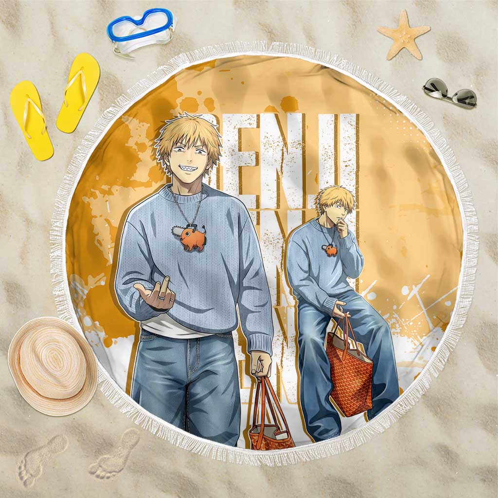 Denji Chainsaw Man Urban Drip Beach Blanket Streetwear Anime Vibes in Orange Tones