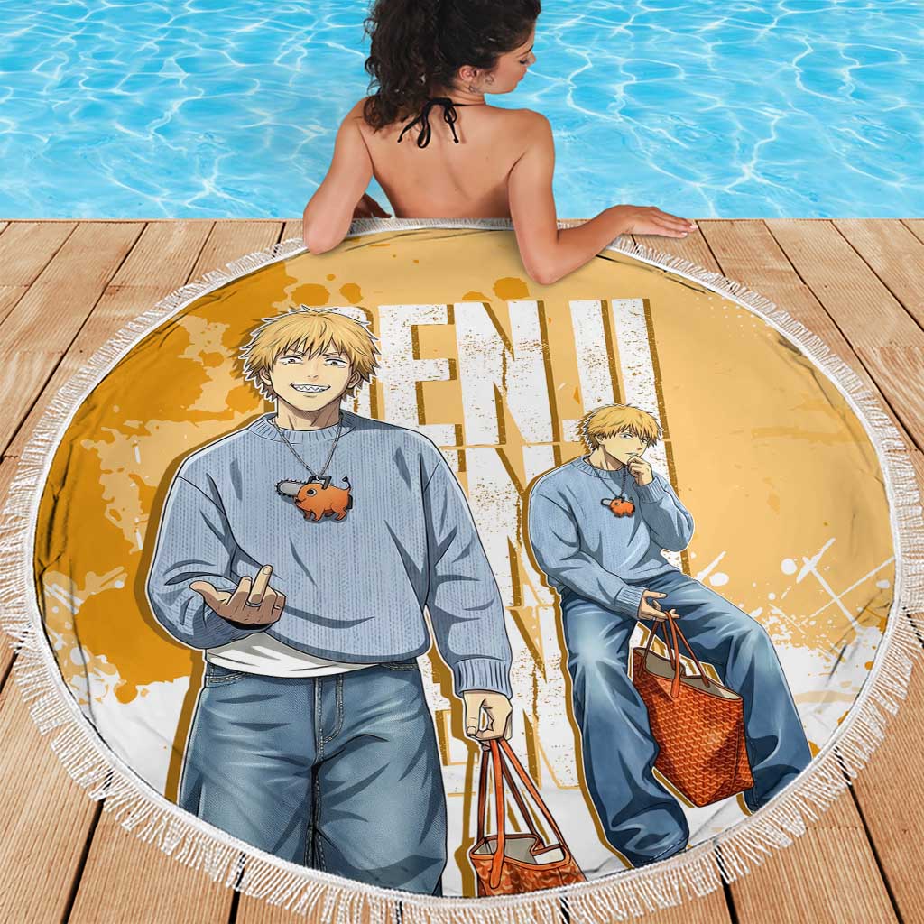 Denji Chainsaw Man Urban Drip Beach Blanket Streetwear Anime Vibes in Orange Tones