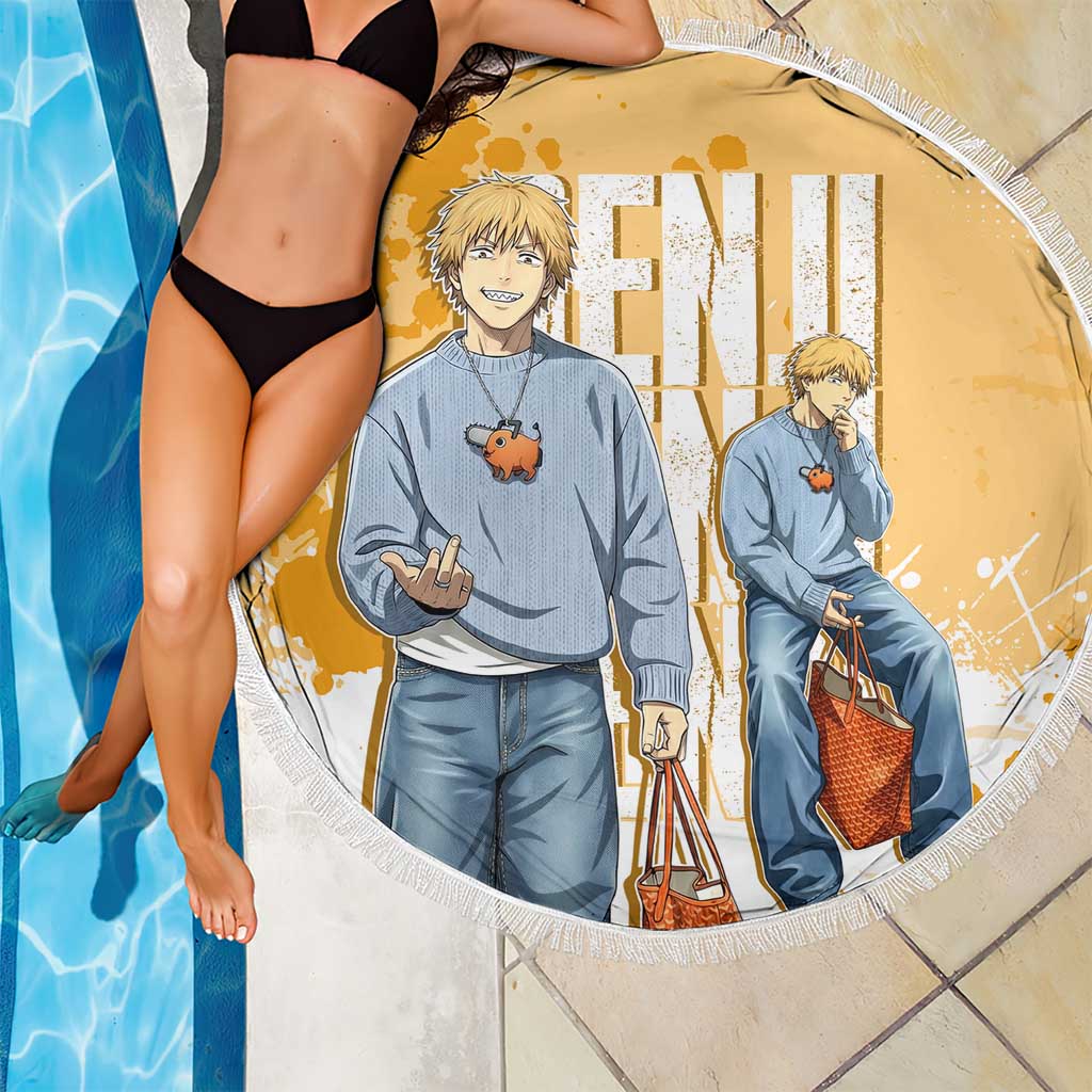 Denji Chainsaw Man Urban Drip Beach Blanket Streetwear Anime Vibes in Orange Tones