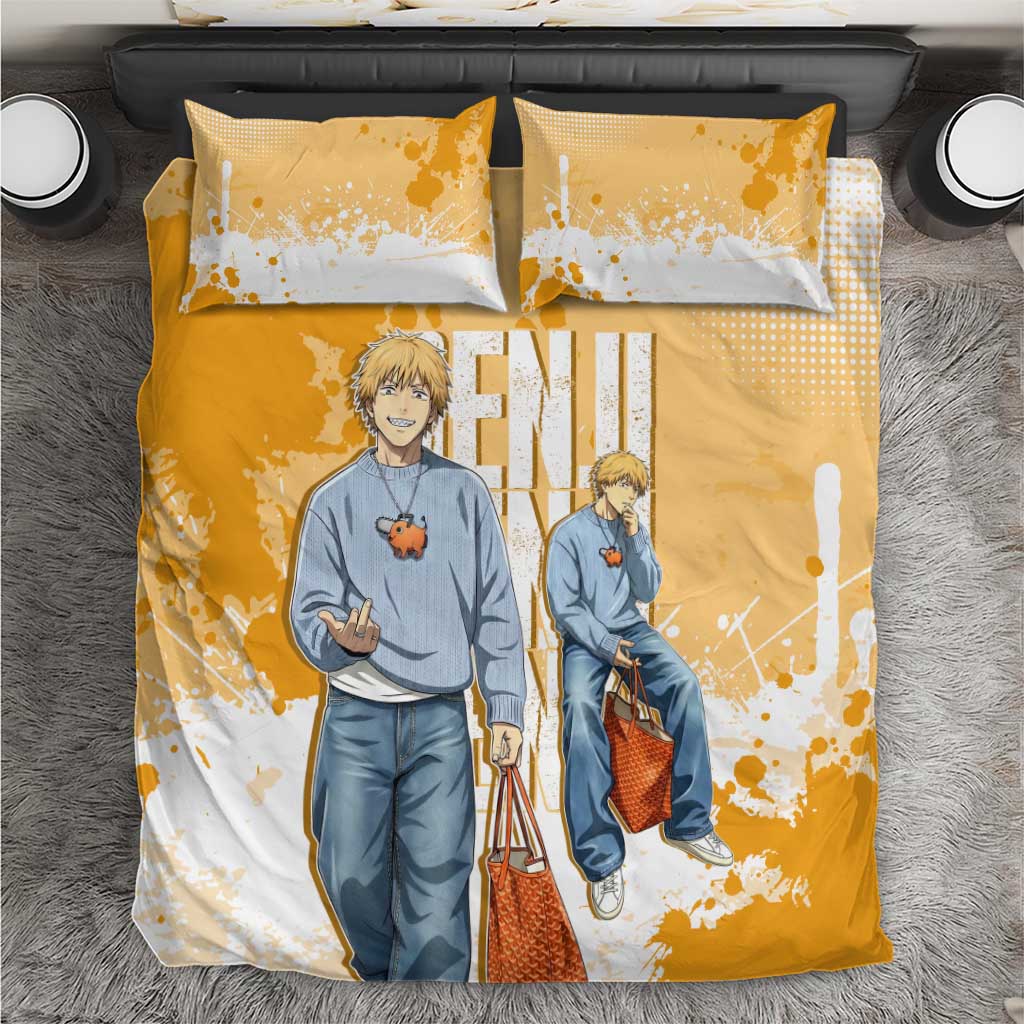 Denji Chainsaw Man Urban Drip Bedding Set Streetwear Anime Vibes in Orange Tones