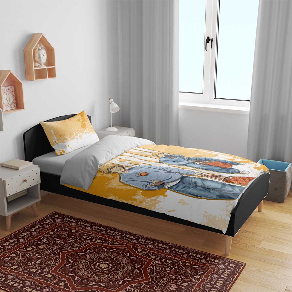 Denji Chainsaw Man Urban Drip Bedding Set Streetwear Anime Vibes in Orange Tones
