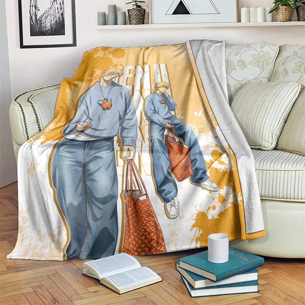 Denji Chainsaw Man Urban Drip Blanket Streetwear Anime Vibes in Orange Tones