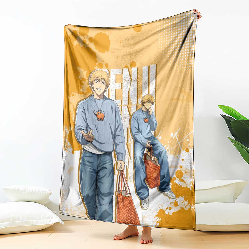 Denji Chainsaw Man Urban Drip Blanket Streetwear Anime Vibes in Orange Tones
