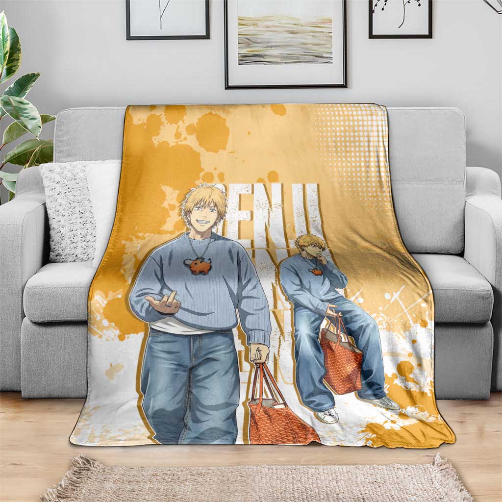 Denji Chainsaw Man Urban Drip Blanket Streetwear Anime Vibes in Orange Tones