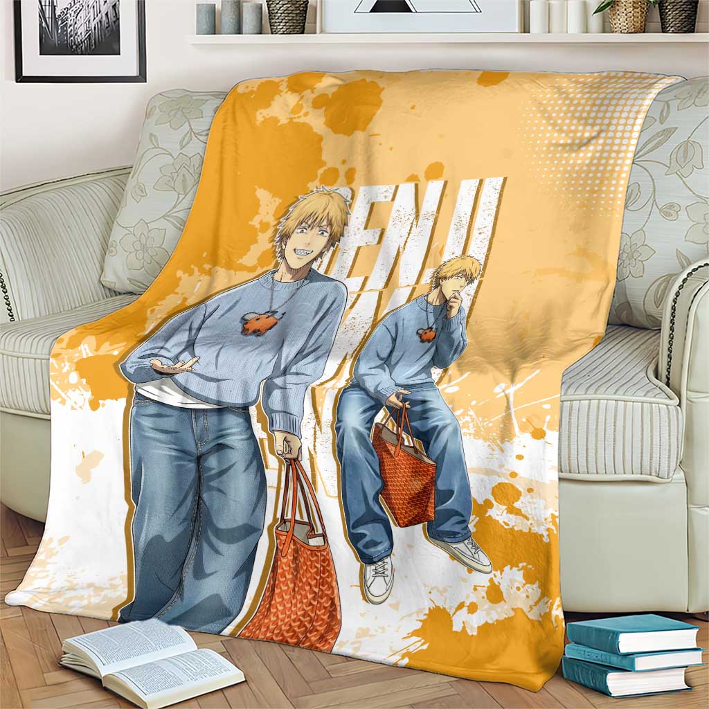 Denji Chainsaw Man Urban Drip Blanket Streetwear Anime Vibes in Orange Tones