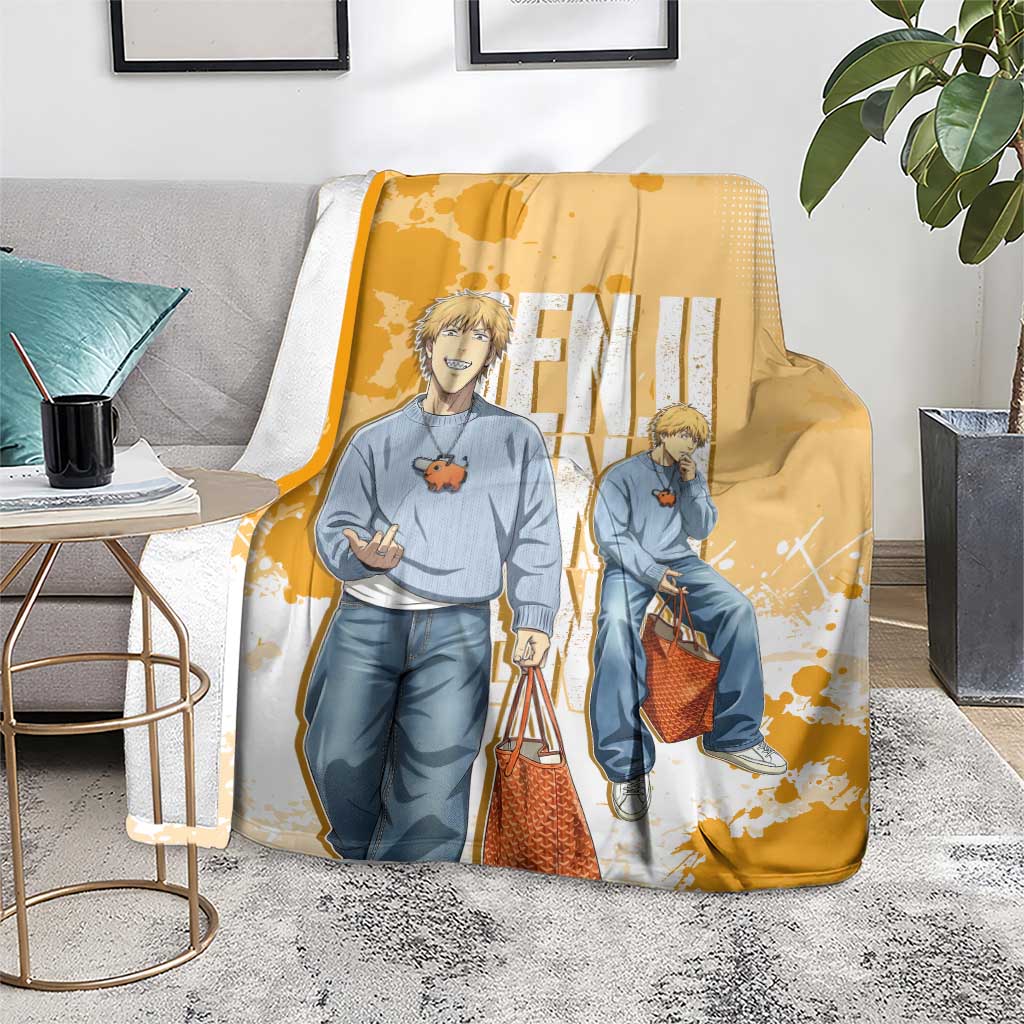 Denji Chainsaw Man Urban Drip Blanket Streetwear Anime Vibes in Orange Tones