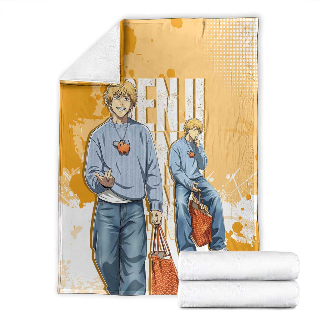 Denji Chainsaw Man Urban Drip Blanket Streetwear Anime Vibes in Orange Tones