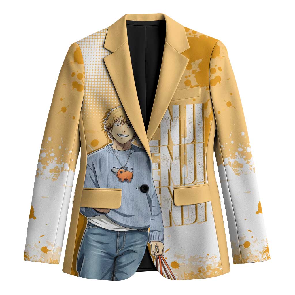 Denji Chainsaw Man Urban Drip Blazer Streetwear Anime Vibes in Orange Tones
