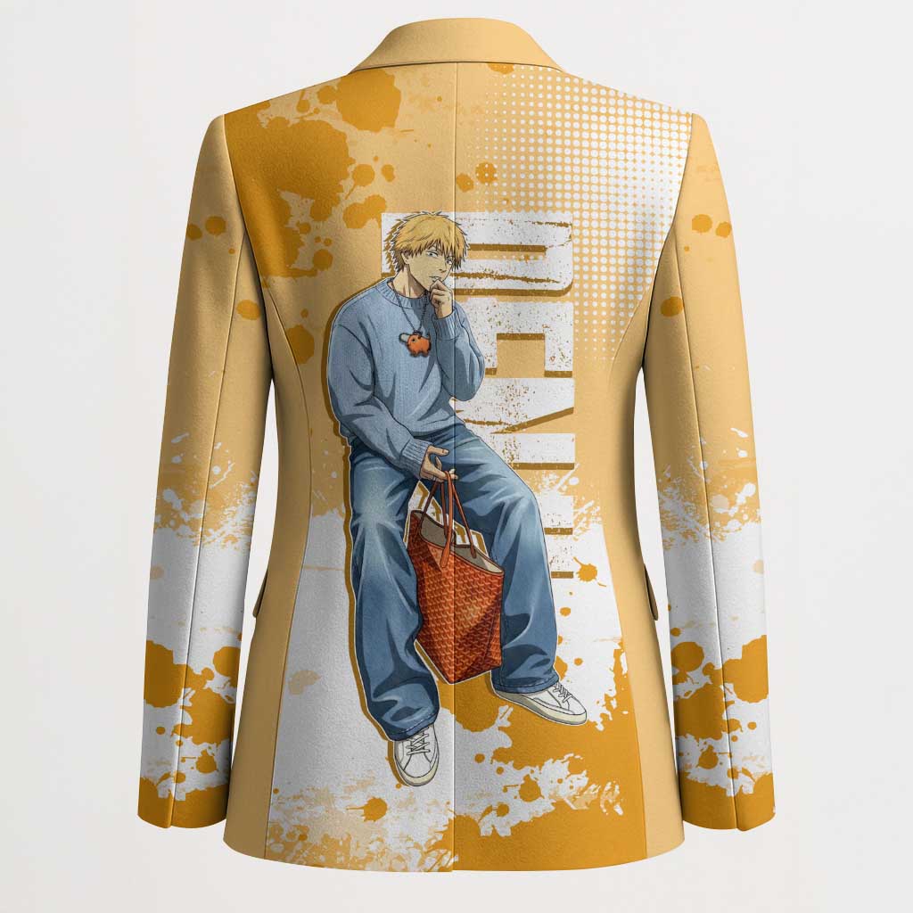 Denji Chainsaw Man Urban Drip Blazer Streetwear Anime Vibes in Orange Tones