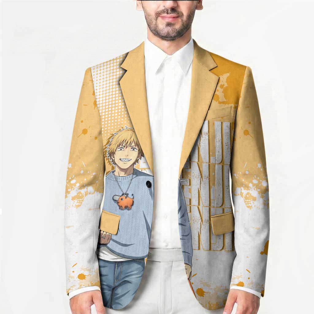 Denji Chainsaw Man Urban Drip Blazer Streetwear Anime Vibes in Orange Tones
