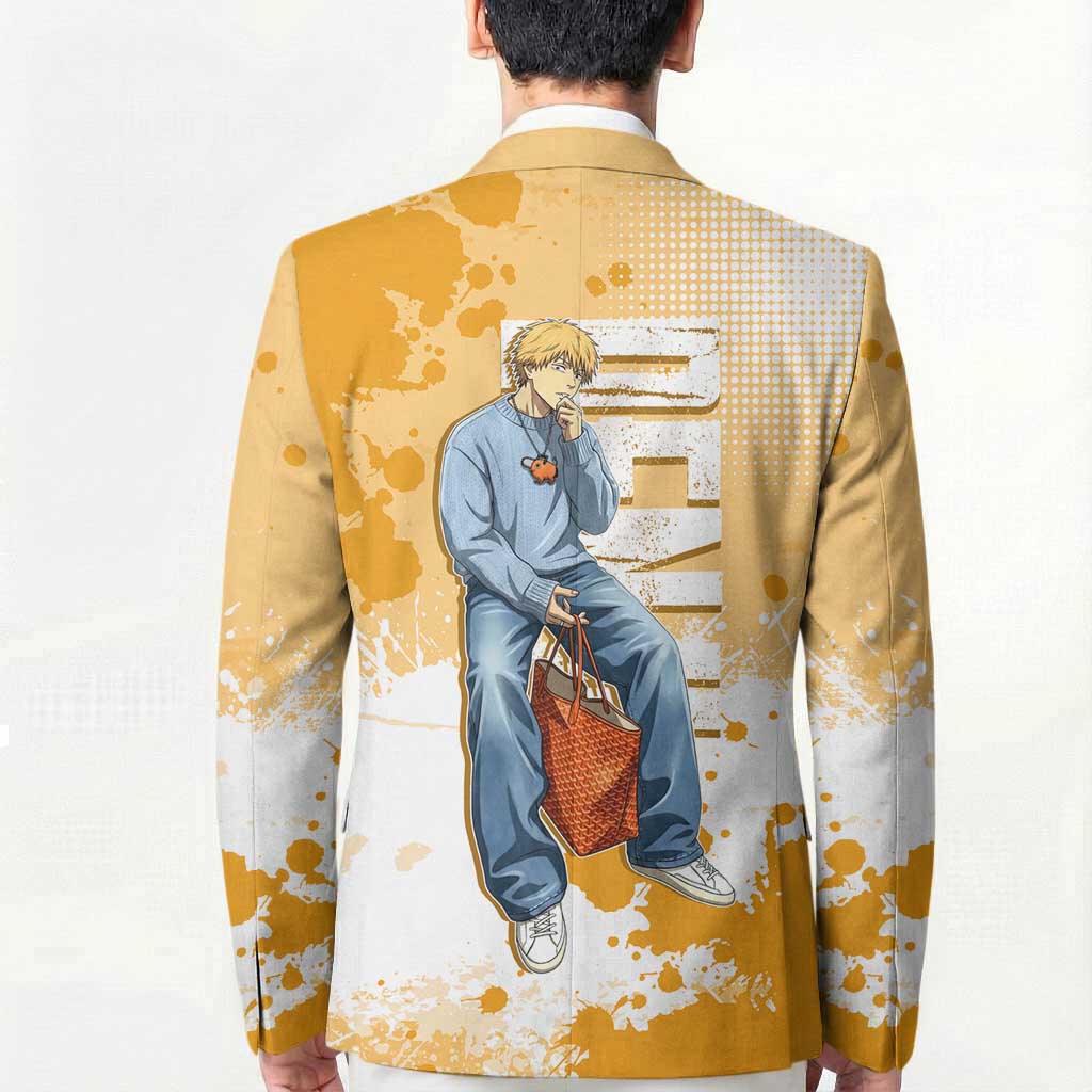 Denji Chainsaw Man Urban Drip Blazer Streetwear Anime Vibes in Orange Tones