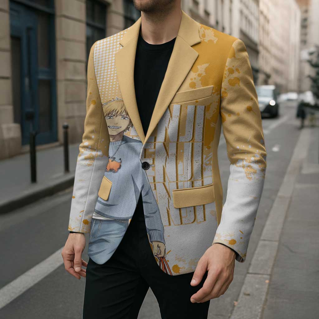 Denji Chainsaw Man Urban Drip Blazer Streetwear Anime Vibes in Orange Tones