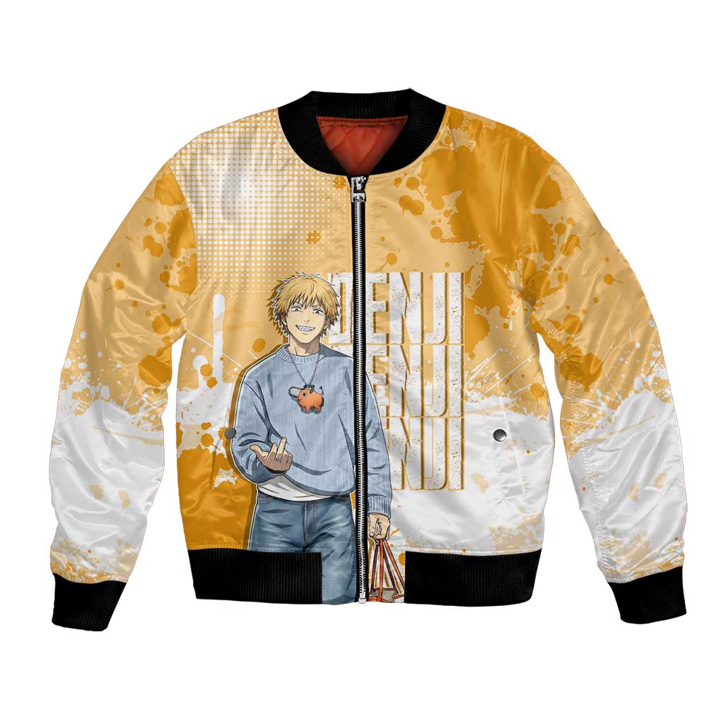 Denji Chainsaw Man Urban Drip Bomber Jacket Streetwear Anime Vibes in Orange Tones