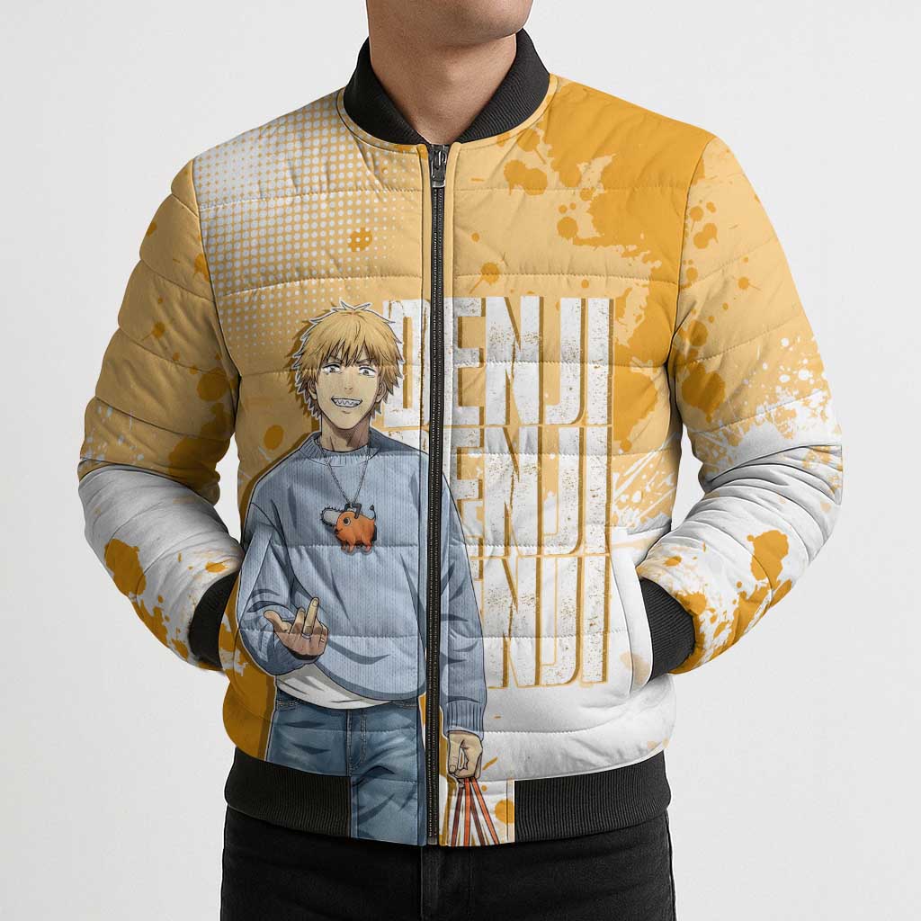 Denji Chainsaw Man Urban Drip Bomber Puffer Jacket Streetwear Anime Vibes in Orange Tones
