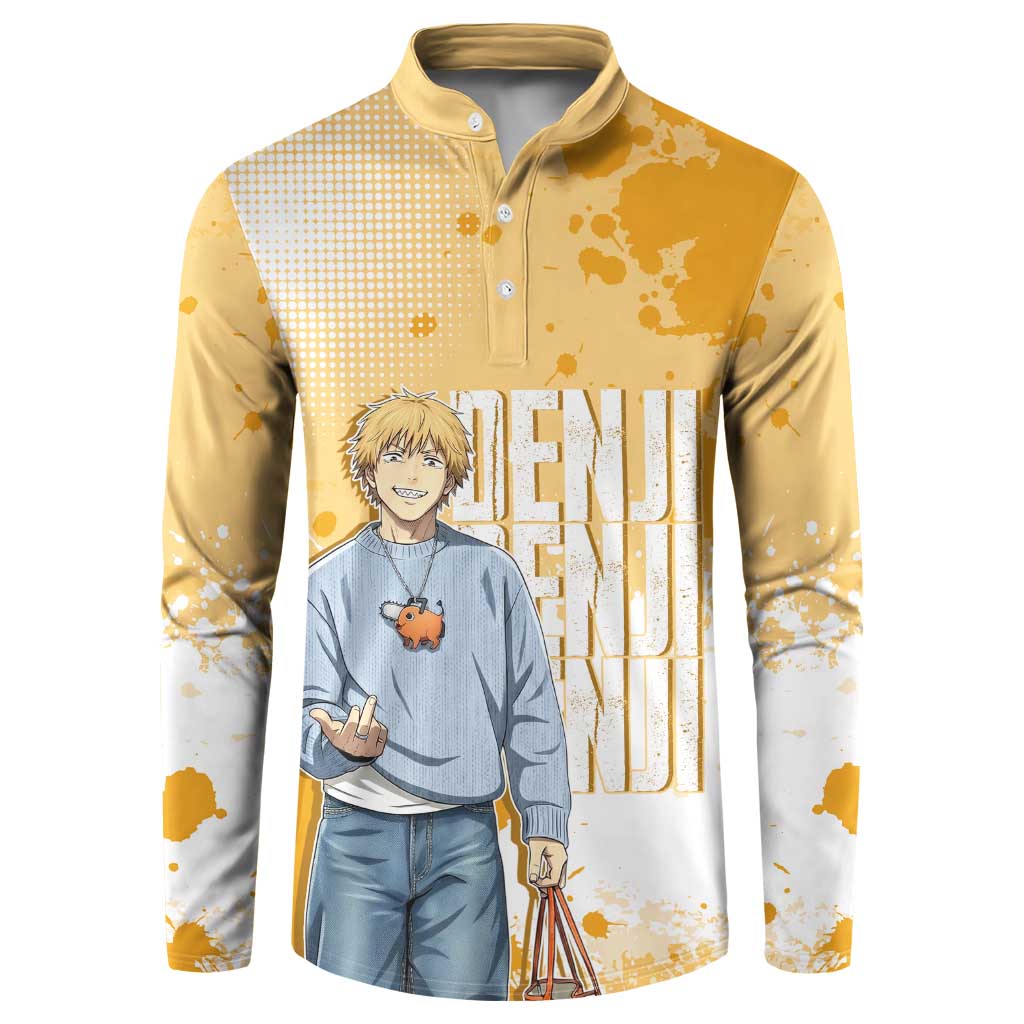 Denji Chainsaw Man Urban Drip Button Sweatshirt Streetwear Anime Vibes in Orange Tones
