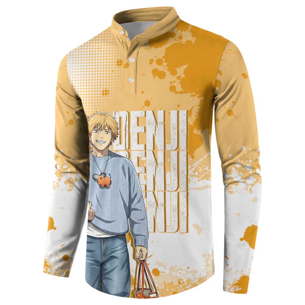 Denji Chainsaw Man Urban Drip Button Sweatshirt Streetwear Anime Vibes in Orange Tones