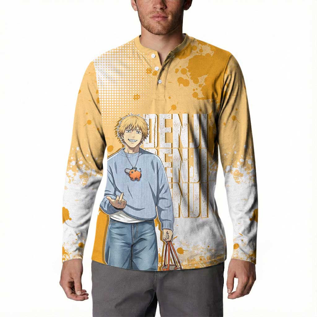 Denji Chainsaw Man Urban Drip Button Sweatshirt Streetwear Anime Vibes in Orange Tones