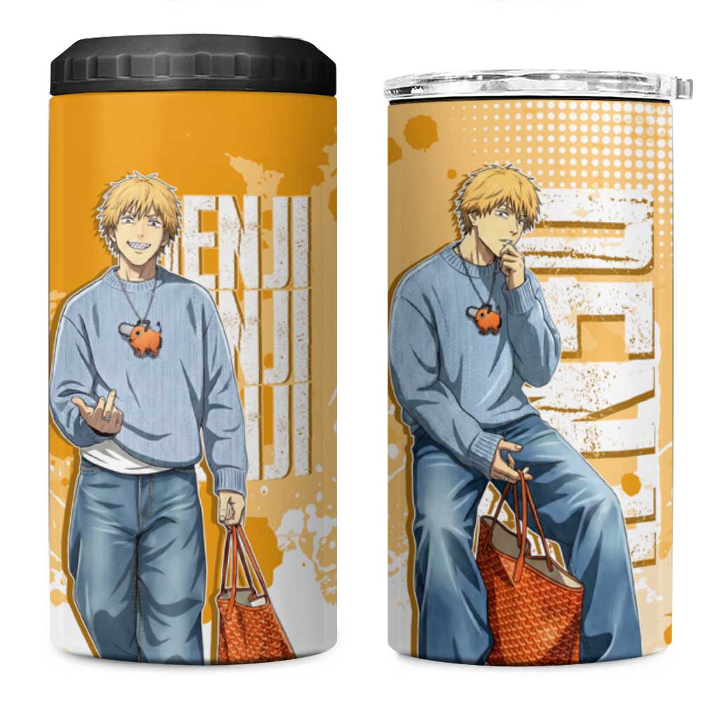 Denji Chainsaw Man Urban Drip 4 in 1 Can Cooler Tumbler Streetwear Anime Vibes in Orange Tones