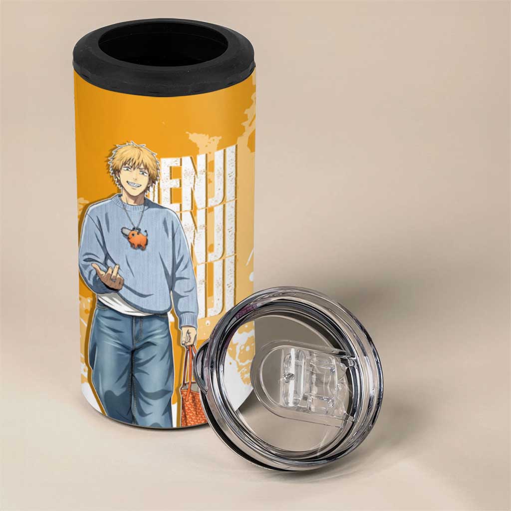 Denji Chainsaw Man Urban Drip 4 in 1 Can Cooler Tumbler Streetwear Anime Vibes in Orange Tones