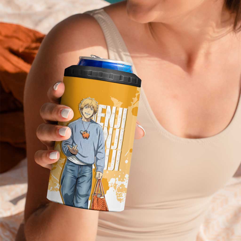 Denji Chainsaw Man Urban Drip 4 in 1 Can Cooler Tumbler Streetwear Anime Vibes in Orange Tones