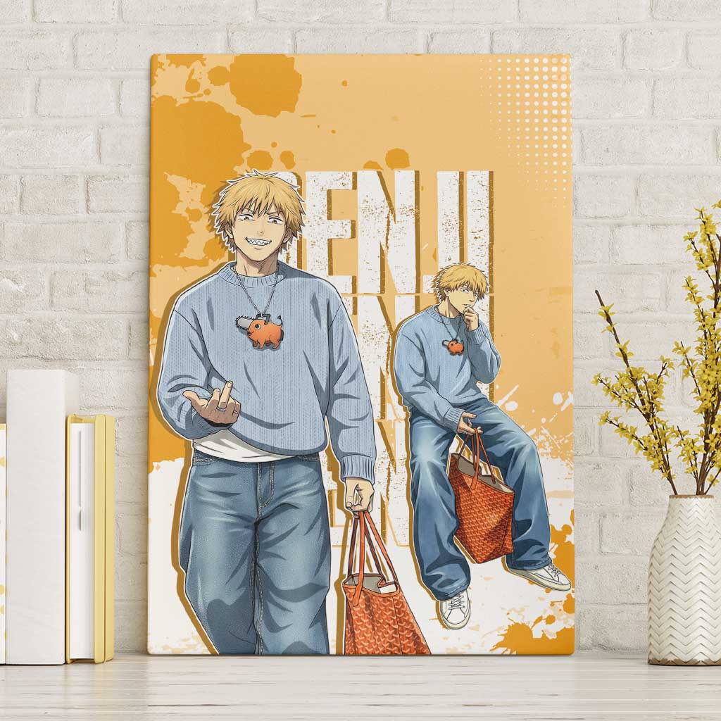 Denji Chainsaw Man Urban Drip Canvas Wall Art Streetwear Anime Vibes in Orange Tones