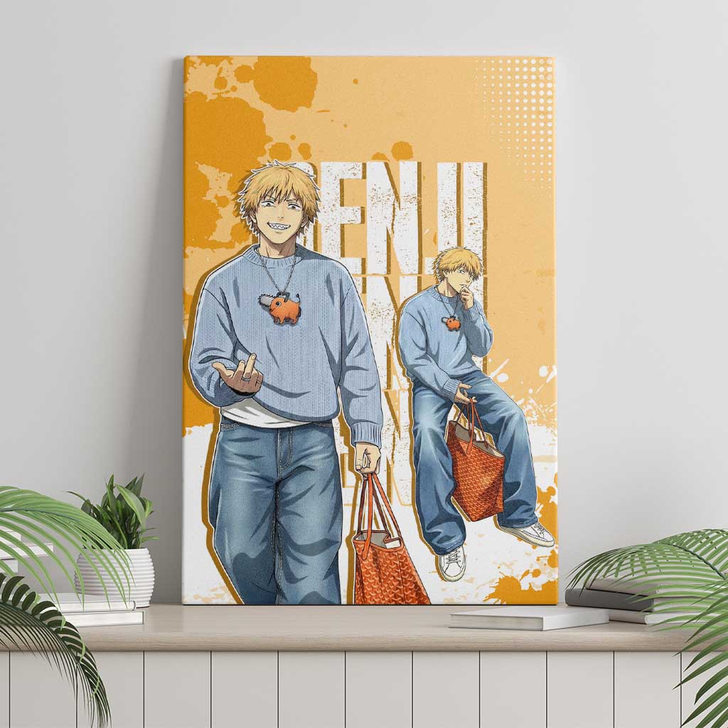 Denji Chainsaw Man Urban Drip Canvas Wall Art Streetwear Anime Vibes in Orange Tones