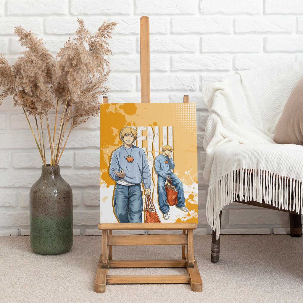 Denji Chainsaw Man Urban Drip Canvas Wall Art Streetwear Anime Vibes in Orange Tones