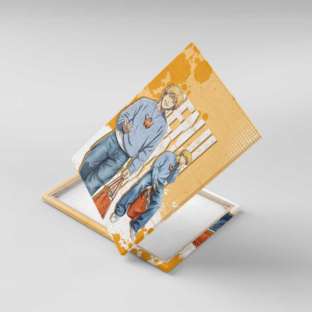 Denji Chainsaw Man Urban Drip Canvas Wall Art Streetwear Anime Vibes in Orange Tones