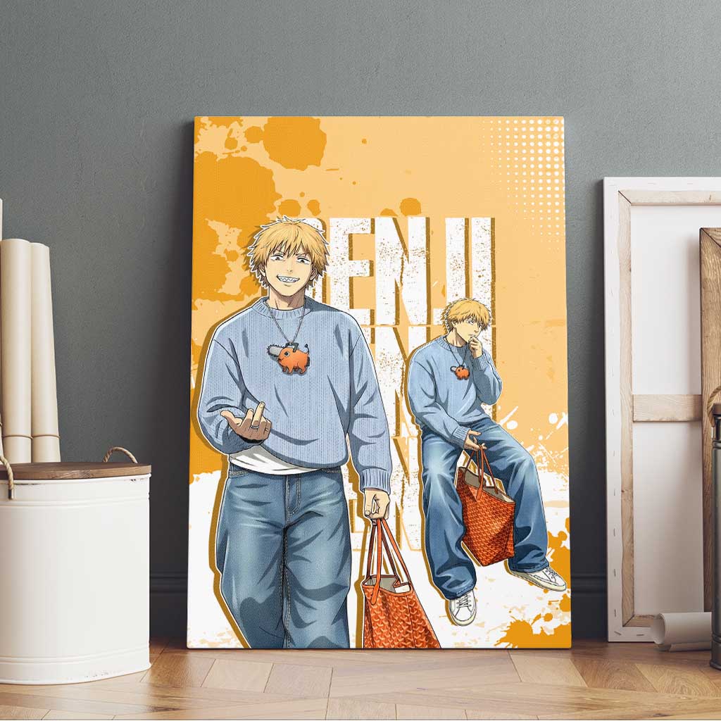 Denji Chainsaw Man Urban Drip Canvas Wall Art Streetwear Anime Vibes in Orange Tones