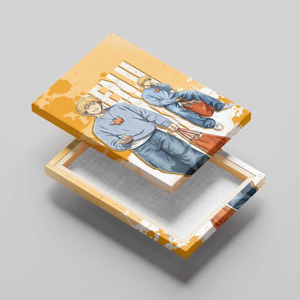 Denji Chainsaw Man Urban Drip Canvas Wall Art Streetwear Anime Vibes in Orange Tones