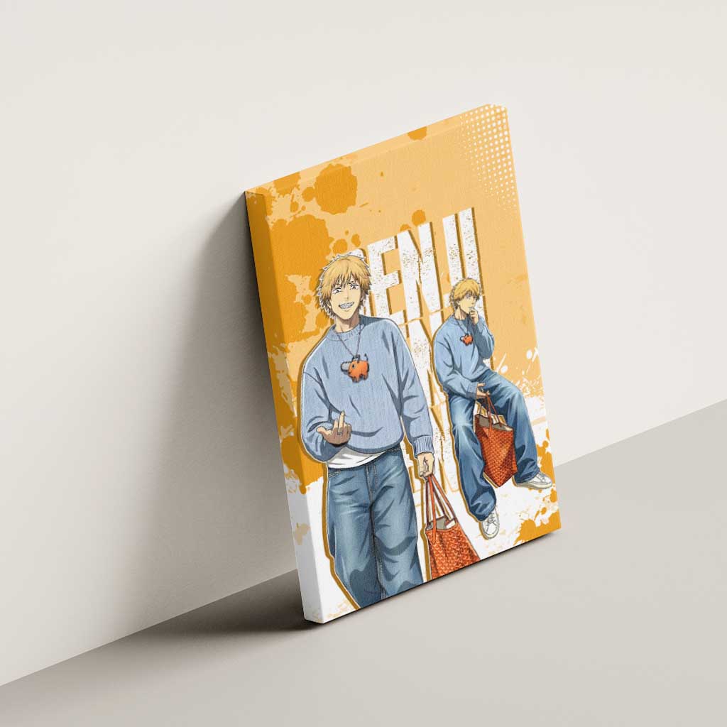 Denji Chainsaw Man Urban Drip Canvas Wall Art Streetwear Anime Vibes in Orange Tones