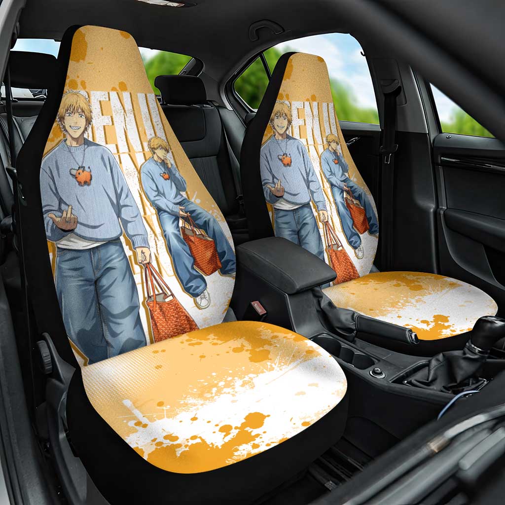 Denji Chainsaw Man Urban Drip Car Seat Cover Streetwear Anime Vibes in Orange Tones