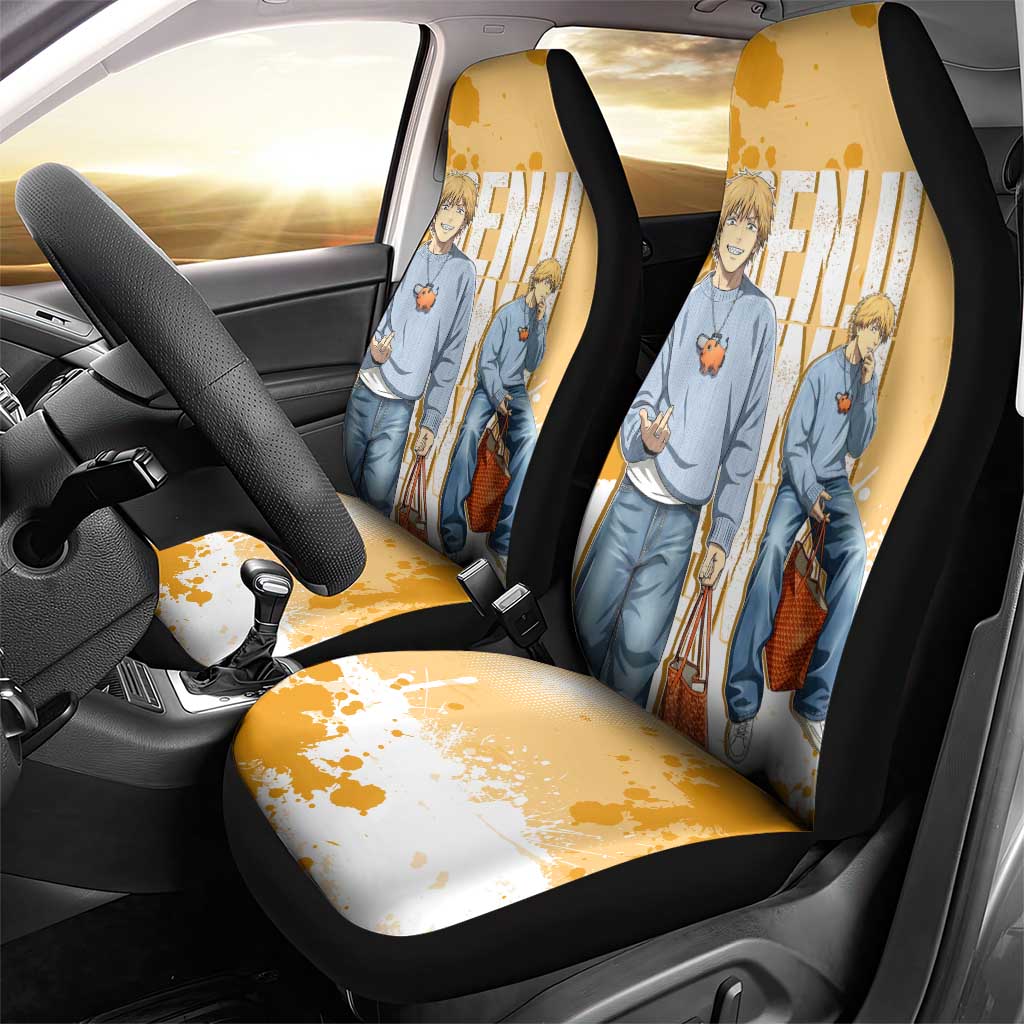 Denji Chainsaw Man Urban Drip Car Seat Cover Streetwear Anime Vibes in Orange Tones