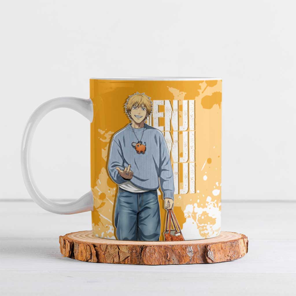 Denji Chainsaw Man Urban Drip Ceramic Mug Streetwear Anime Vibes in Orange Tones