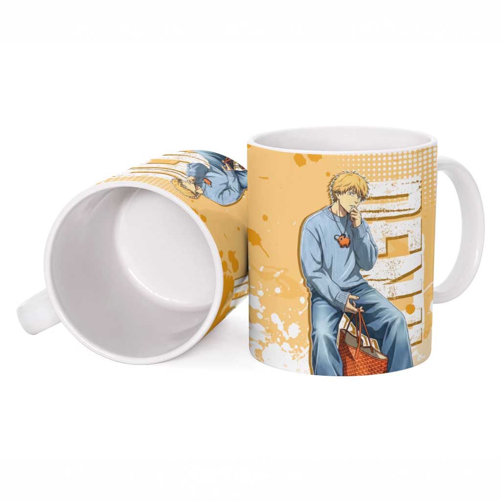 Denji Chainsaw Man Urban Drip Ceramic Mug Streetwear Anime Vibes in Orange Tones