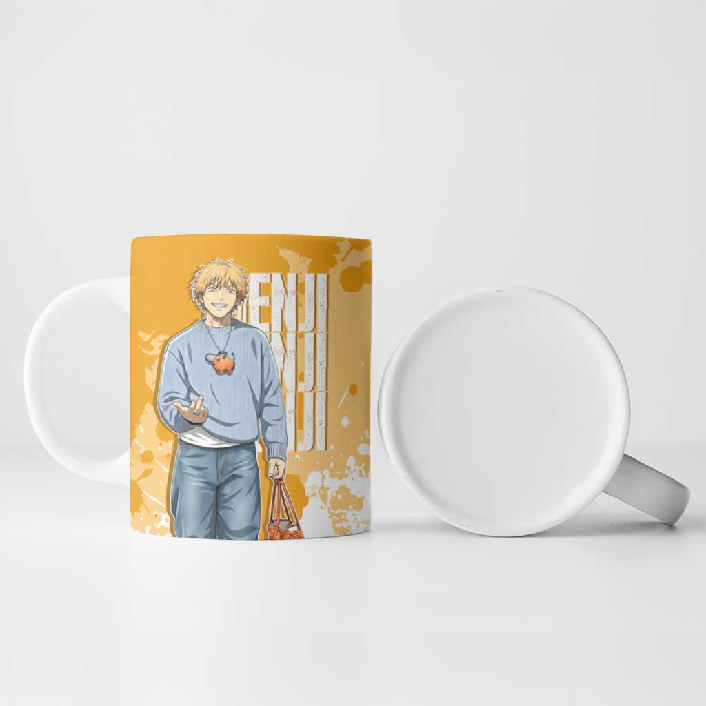 Denji Chainsaw Man Urban Drip Ceramic Mug Streetwear Anime Vibes in Orange Tones