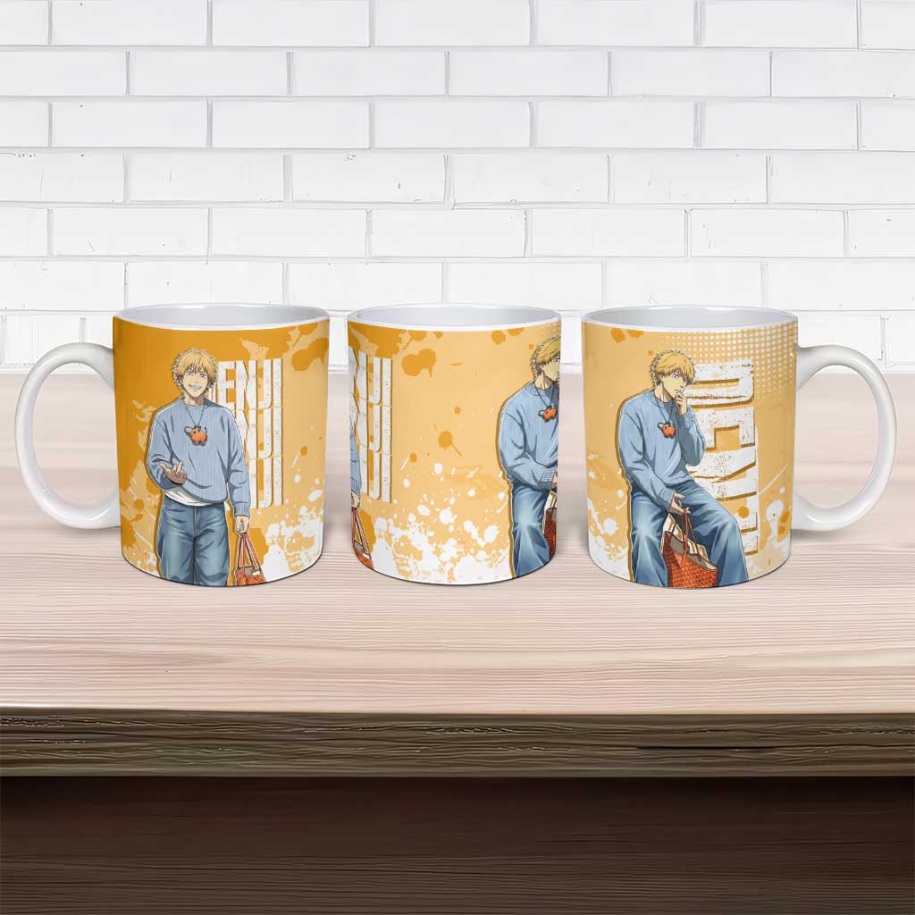 Denji Chainsaw Man Urban Drip Ceramic Mug Streetwear Anime Vibes in Orange Tones
