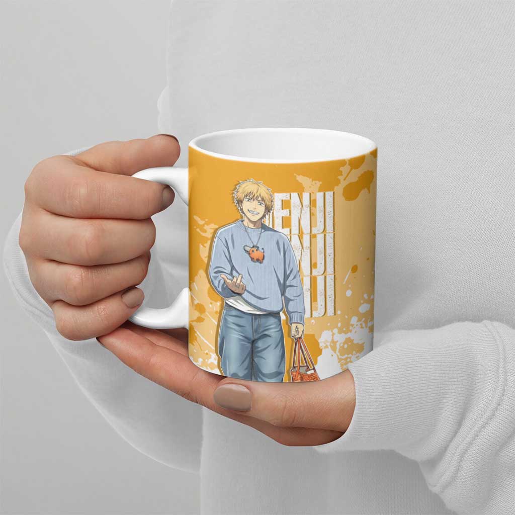 Denji Chainsaw Man Urban Drip Ceramic Mug Streetwear Anime Vibes in Orange Tones