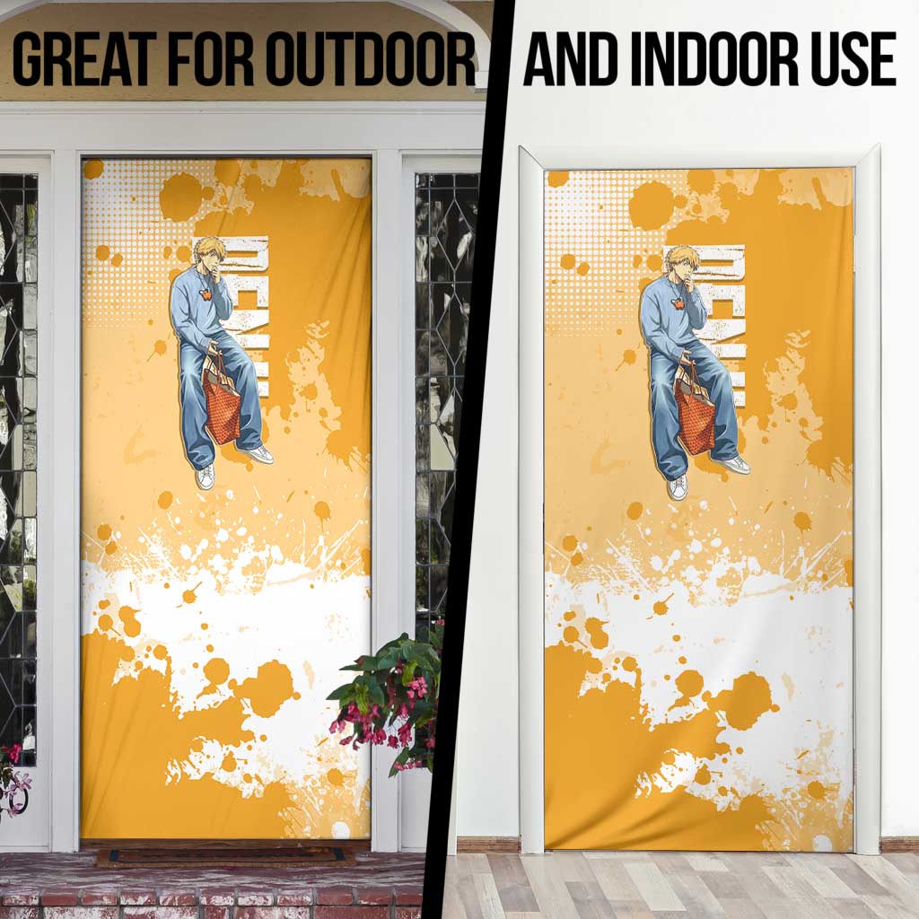Denji Chainsaw Man Urban Drip Door Cover Streetwear Anime Vibes in Orange Tones
