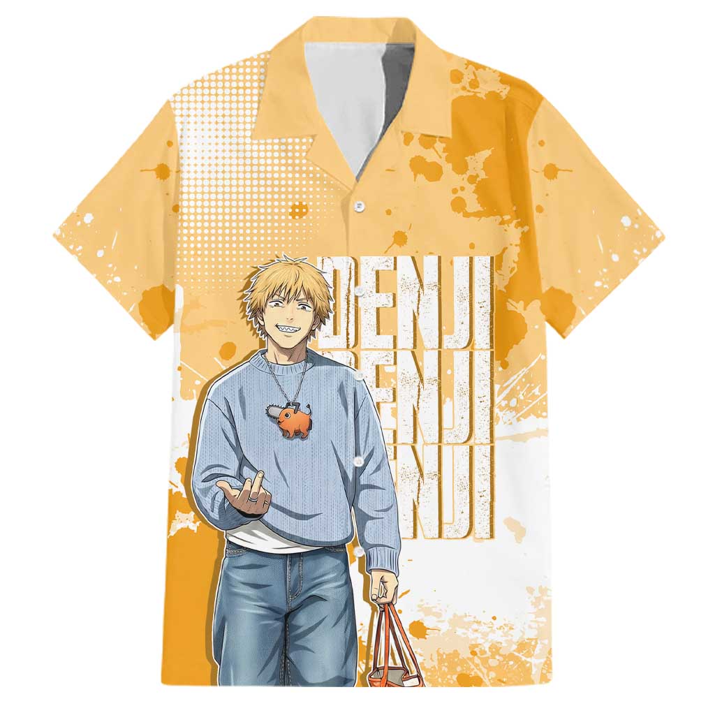 Denji Chainsaw Man Urban Drip Family Matching Summer Maxi Dress and Hawaiian Shirt Streetwear Anime Vibes in Orange Tones