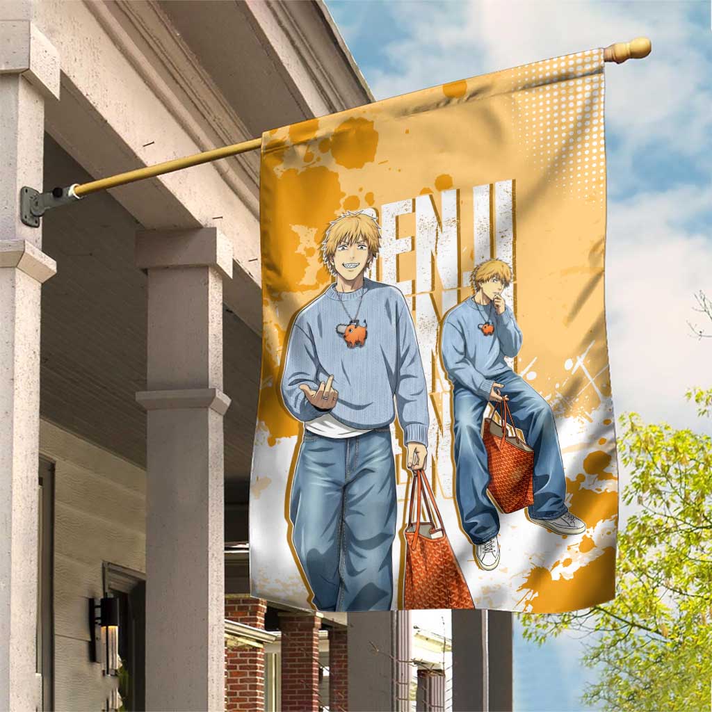 Denji Chainsaw Man Urban Drip Garden Flag Streetwear Anime Vibes in Orange Tones