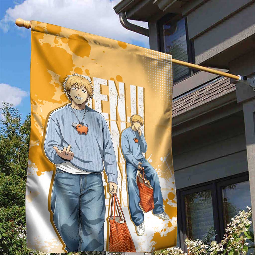 Denji Chainsaw Man Urban Drip Garden Flag Streetwear Anime Vibes in Orange Tones