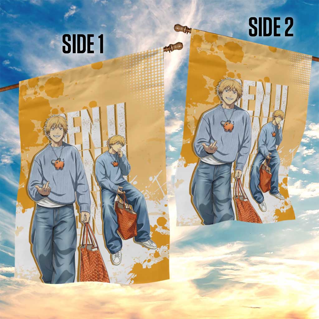 Denji Chainsaw Man Urban Drip Garden Flag Streetwear Anime Vibes in Orange Tones