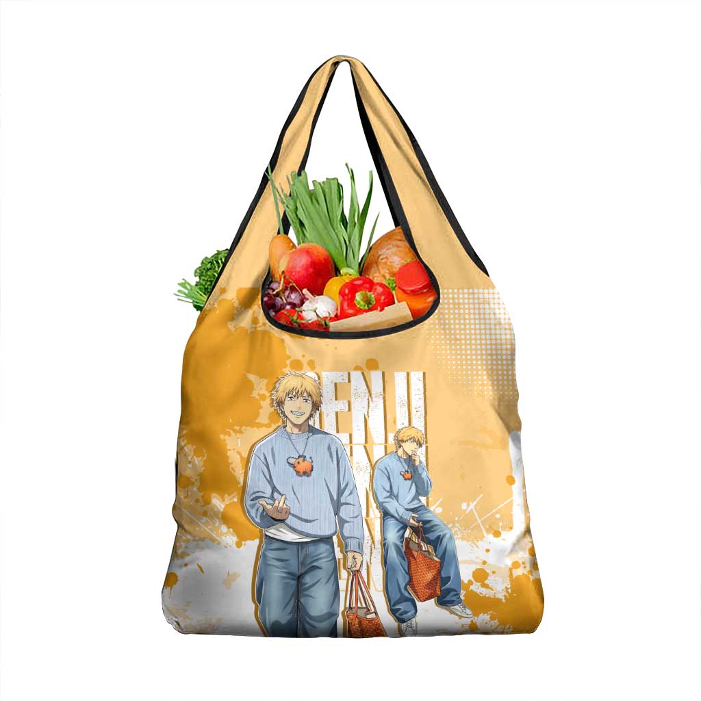 Denji Chainsaw Man Urban Drip Grocery Bag Streetwear Anime Vibes in Orange Tones